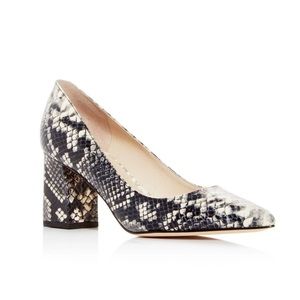 Marc Fisher Zala Block Heel Pointy Toe Pump in Black Snake size 6.5